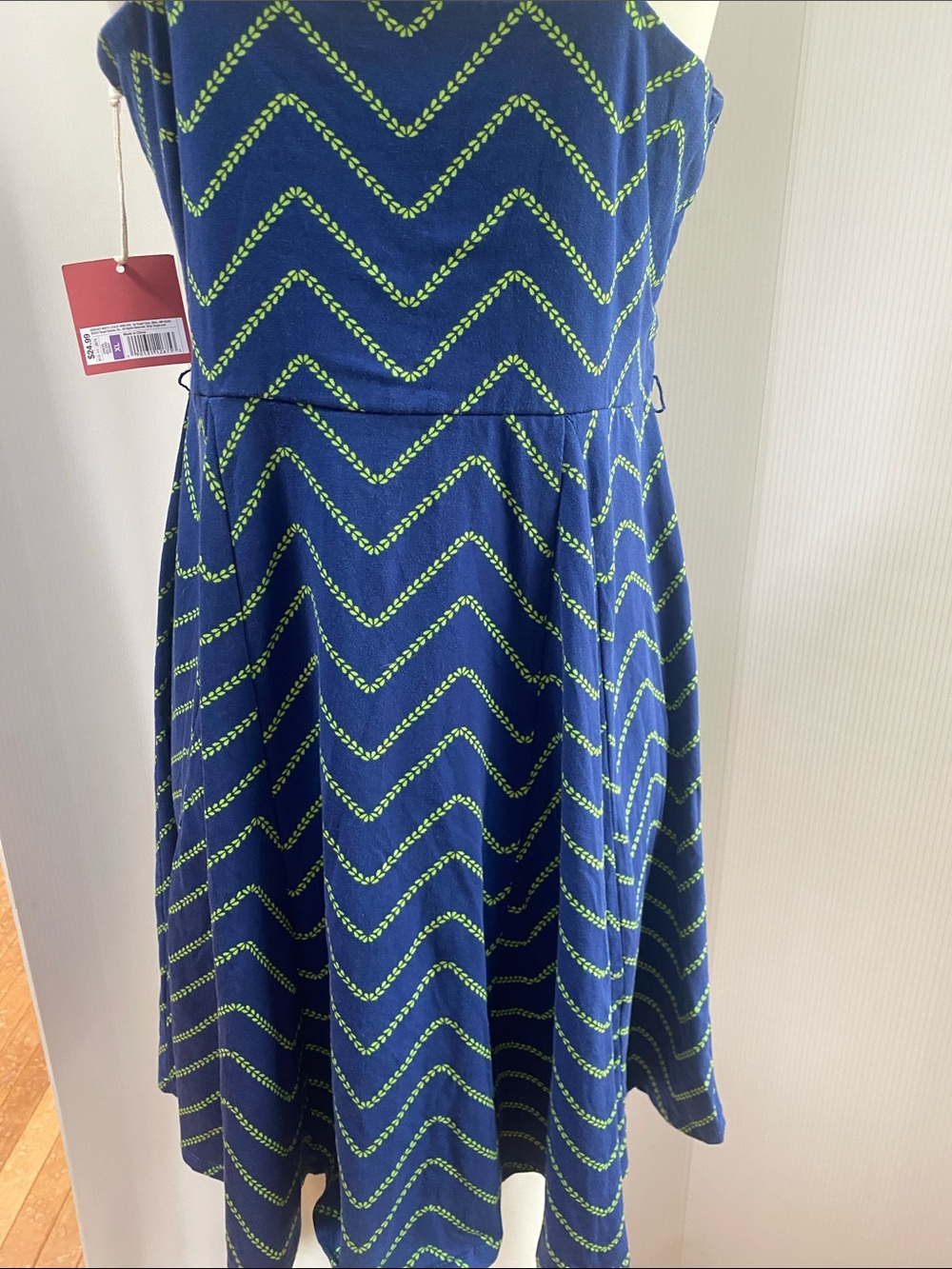 Mossimo Supply Co. Navy Dress with Lime Chevron Pattern - Picture 4 of 7